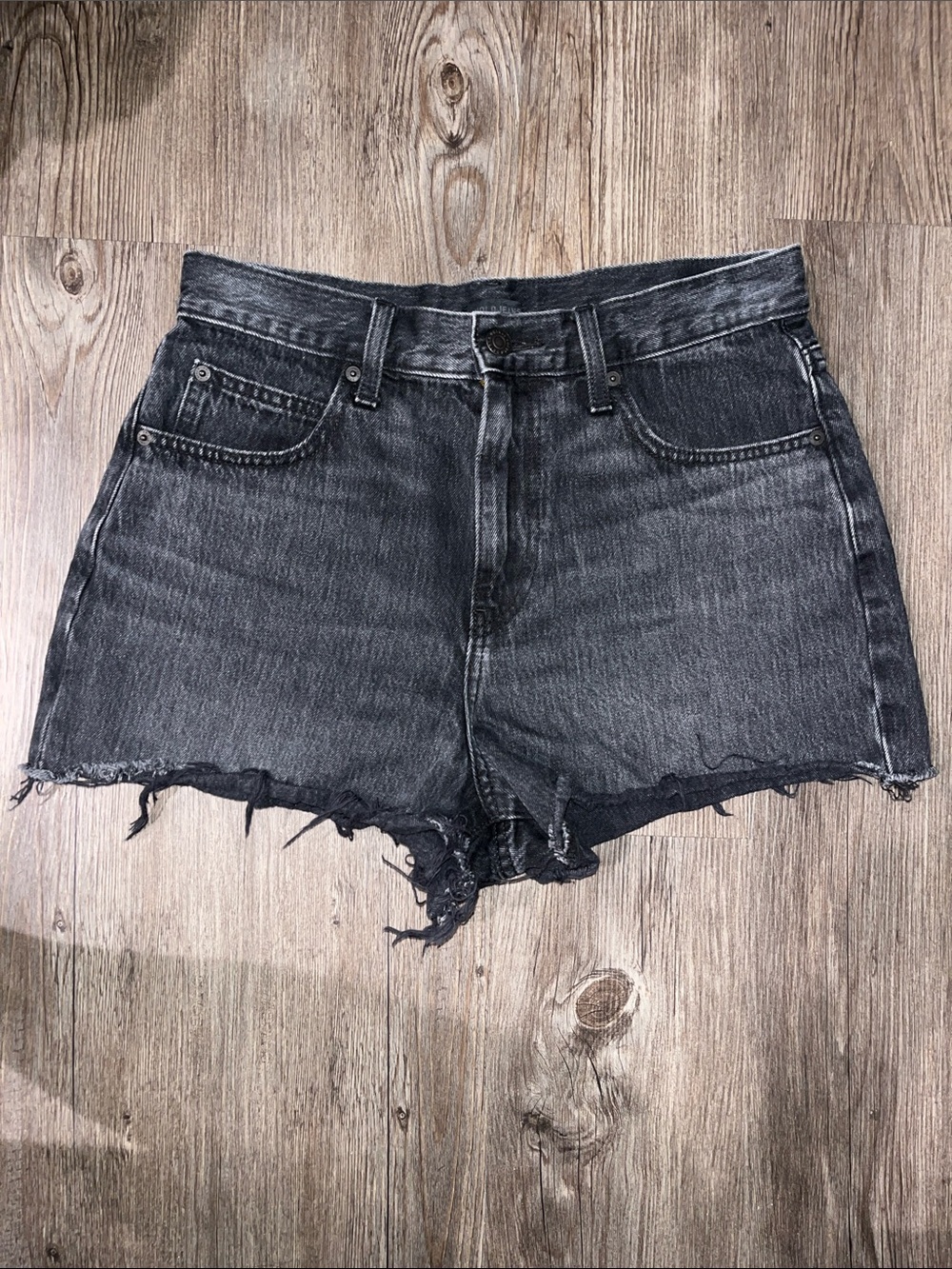 UNIQLO Black Washed Denim Cutoff Shorts
